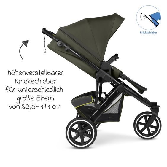 ABC Design 3in1 Kinderwagen-Set Salsa 5 Run mit Babywanne, Babyschale Tulip Black, Sportsitz, Lufträder & Zubehörpaket - Pure - Advocado
