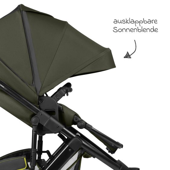 ABC Design 3in1 Kinderwagen-Set Salsa 5 Run mit Babywanne, Babyschale Tulip Black, Sportsitz, Lufträder & Zubehörpaket - Pure - Advocado
