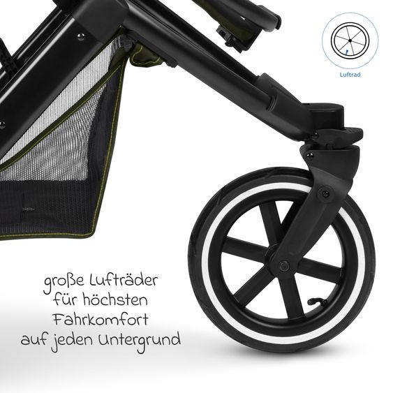 ABC Design 3in1 Kinderwagen-Set Salsa 5 Run mit Babywanne, Babyschale Tulip Black, Sportsitz, Lufträder & Zubehörpaket - Pure - Advocado