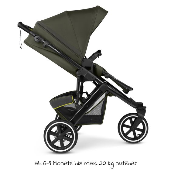 ABC Design 3in1 Kinderwagen-Set Salsa 5 Run mit Babywanne, Babyschale Tulip Black, Sportsitz, Lufträder & Zubehörpaket - Pure - Advocado
