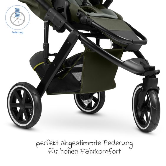 ABC Design 3in1 Kinderwagen-Set Salsa 5 Run mit Babywanne, Babyschale Tulip Black, Sportsitz, Lufträder & Zubehörpaket - Pure - Advocado