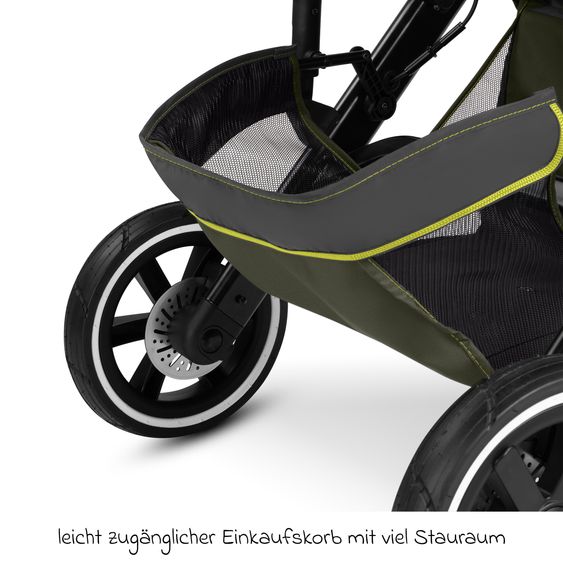 ABC Design 3in1 Kinderwagen-Set Salsa 5 Run mit Babywanne, Babyschale Tulip Black, Sportsitz, Lufträder & Zubehörpaket - Pure - Advocado