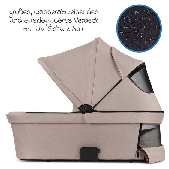ABC Design 3in1 Kinderwagen-Set Salsa 5 Run mit Babywanne, Babyschale Tulip Black, Sportsitz, Lufträder & Zubehörpaket - Pure - Camel