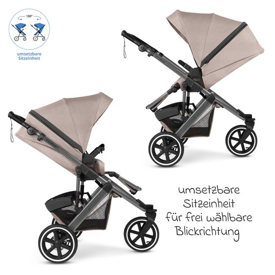 ABC Design 3in1 Kinderwagen-Set Salsa 5 Run mit Babywanne, Babyschale Tulip Black, Sportsitz, Lufträder & Zubehörpaket - Pure - Camel