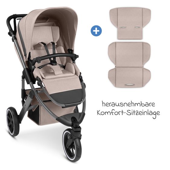 ABC Design 3in1 Kinderwagen-Set Salsa 5 Run mit Babywanne, Babyschale Tulip Black, Sportsitz, Lufträder & Zubehörpaket - Pure - Camel
