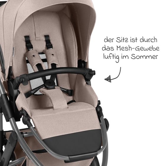 ABC Design 3in1 Kinderwagen-Set Salsa 5 Run mit Babywanne, Babyschale Tulip Black, Sportsitz, Lufträder & Zubehörpaket - Pure - Camel