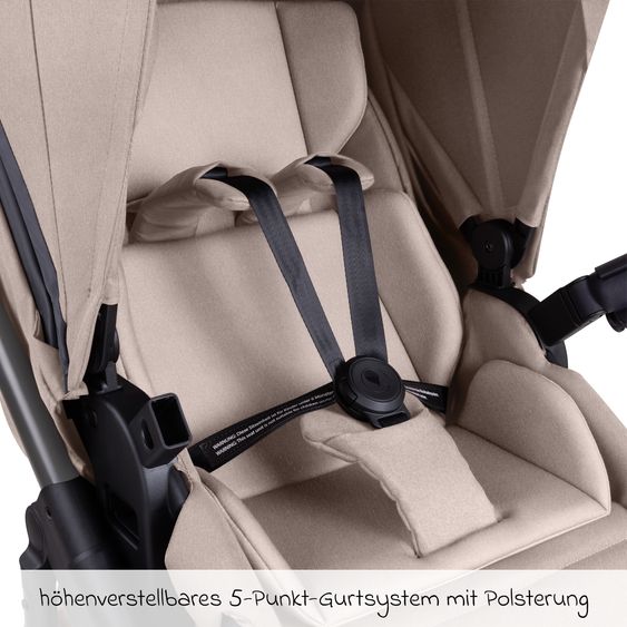 ABC Design 3in1 Kinderwagen-Set Salsa 5 Run mit Babywanne, Babyschale Tulip Black, Sportsitz, Lufträder & Zubehörpaket - Pure - Camel