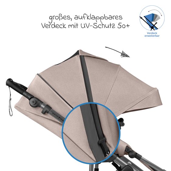 ABC Design 3in1 Kinderwagen-Set Salsa 5 Run mit Babywanne, Babyschale Tulip Black, Sportsitz, Lufträder & Zubehörpaket - Pure - Camel