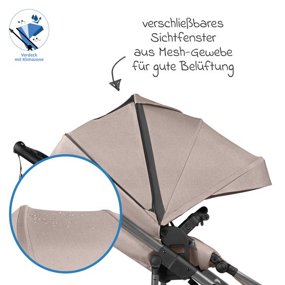 ABC Design 3in1 Kinderwagen-Set Salsa 5 Run mit Babywanne, Babyschale Tulip Black, Sportsitz, Lufträder & Zubehörpaket - Pure - Camel