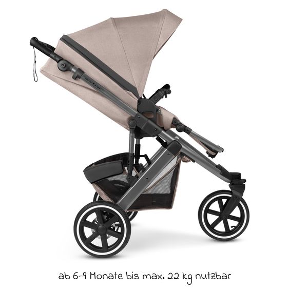 ABC Design 3in1 Kinderwagen-Set Salsa 5 Run mit Babywanne, Babyschale Tulip Black, Sportsitz, Lufträder & Zubehörpaket - Pure - Camel