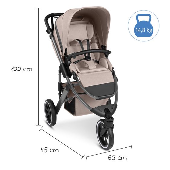 ABC Design 3in1 Kinderwagen-Set Salsa 5 Run mit Babywanne, Babyschale Tulip Black, Sportsitz, Lufträder & Zubehörpaket - Pure - Camel