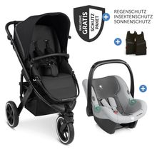 3in1 Stroller Set Salsa Run - Carrycot, Tulip Pearl Infant Car Seat, Sports Seat & XXL Accessory Pack (with Sports Approval, Air Tyres & Handbrake) - Ink