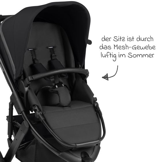 ABC Design 3in1 Kinderwagen-Set Salsa Run - Babywanne, Babyschale Tulip Pearl, Sportsitz & XXL Zubheörpaket (mit Sportzulassung, Luftbereifung & Handbremse) - Ink