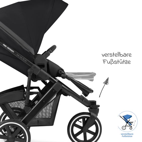ABC Design 3in1 Kinderwagen-Set Salsa Run - Babywanne, Babyschale Tulip Pearl, Sportsitz & XXL Zubheörpaket (mit Sportzulassung, Luftbereifung & Handbremse) - Ink