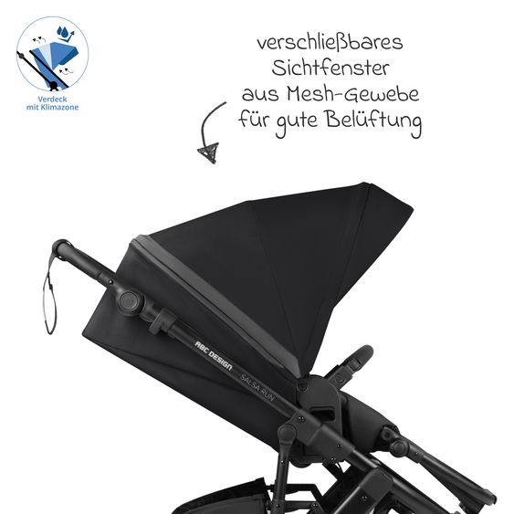 ABC Design 3in1 Kinderwagen-Set Salsa Run - Babywanne, Babyschale Tulip Pearl, Sportsitz & XXL Zubheörpaket (mit Sportzulassung, Luftbereifung & Handbremse) - Ink