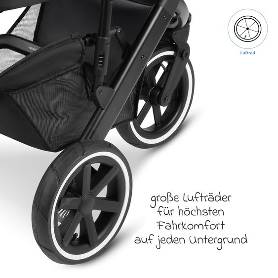 ABC Design 3in1 Kinderwagen-Set Salsa Run - Babywanne, Babyschale Tulip Pearl, Sportsitz & XXL Zubheörpaket (mit Sportzulassung, Luftbereifung & Handbremse) - Ink
