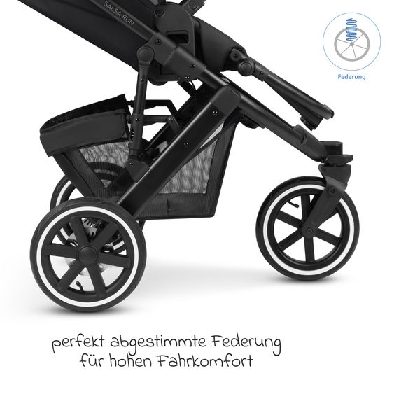 ABC Design 3in1 Kinderwagen-Set Salsa Run - Babywanne, Babyschale Tulip Pearl, Sportsitz & XXL Zubheörpaket (mit Sportzulassung, Luftbereifung & Handbremse) - Ink