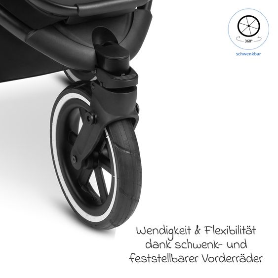 ABC Design 3in1 Kinderwagen-Set Salsa Run - Babywanne, Babyschale Tulip Pearl, Sportsitz & XXL Zubheörpaket (mit Sportzulassung, Luftbereifung & Handbremse) - Ink