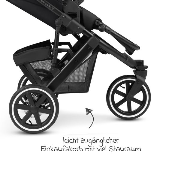 ABC Design 3in1 Kinderwagen-Set Salsa Run - Babywanne, Babyschale Tulip Pearl, Sportsitz & XXL Zubheörpaket (mit Sportzulassung, Luftbereifung & Handbremse) - Ink