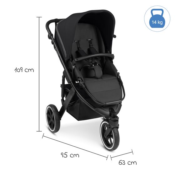 ABC Design 3in1 Kinderwagen-Set Salsa Run - Babywanne, Babyschale Tulip Pearl, Sportsitz & XXL Zubheörpaket (mit Sportzulassung, Luftbereifung & Handbremse) - Ink