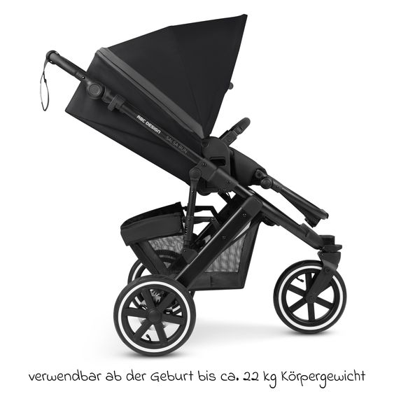 ABC Design 3in1 Kinderwagen-Set Salsa Run - Babywanne, Babyschale Tulip Pearl, Sportsitz & XXL Zubheörpaket (mit Sportzulassung, Luftbereifung & Handbremse) - Ink