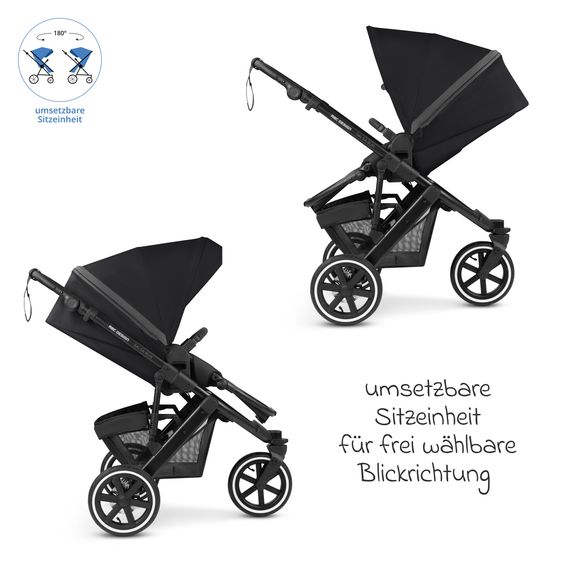 ABC Design 3in1 Kinderwagen-Set Salsa Run - Babywanne, Babyschale Tulip Pearl, Sportsitz & XXL Zubheörpaket (mit Sportzulassung, Luftbereifung & Handbremse) - Ink