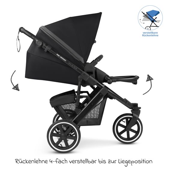 ABC Design 3in1 Kinderwagen-Set Salsa Run - Babywanne, Babyschale Tulip Pearl, Sportsitz & XXL Zubheörpaket (mit Sportzulassung, Luftbereifung & Handbremse) - Ink