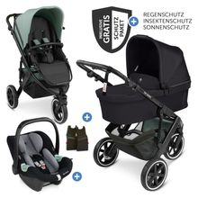 3in1 Kinderwagen-Set Salsa Run - Babywanne, Babyschale Tulip, Sportsitz & XXL Zubheörpaket (mit Sportzulassung, Luftbereifung & Handbremse) - Aqua