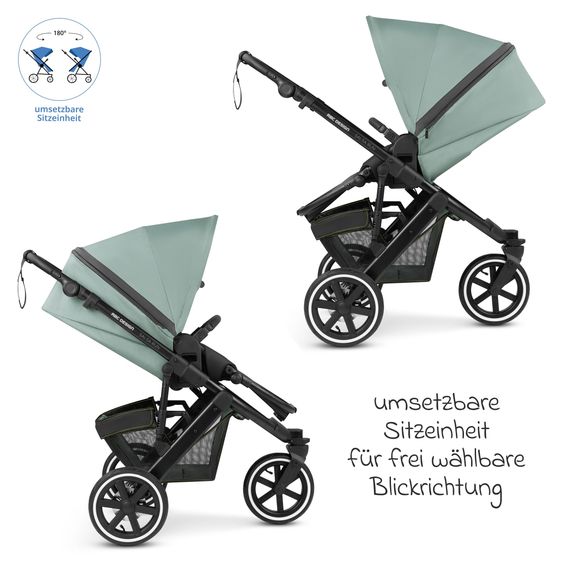 ABC Design 3in1 Kinderwagen-Set Salsa Run - Babywanne, Babyschale Tulip, Sportsitz & XXL Zubheörpaket (mit Sportzulassung, Luftbereifung & Handbremse) - Aqua