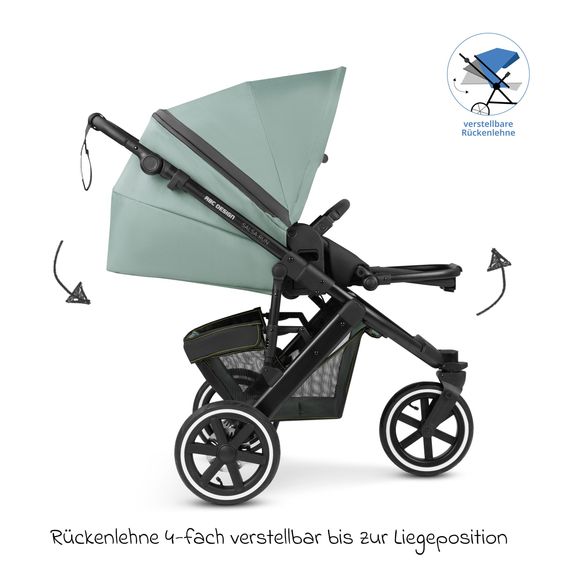 ABC Design 3in1 Kinderwagen-Set Salsa Run - Babywanne, Babyschale Tulip, Sportsitz & XXL Zubheörpaket (mit Sportzulassung, Luftbereifung & Handbremse) - Aqua