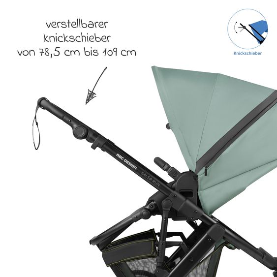 ABC Design 3in1 Kinderwagen-Set Salsa Run - Babywanne, Babyschale Tulip, Sportsitz & XXL Zubheörpaket (mit Sportzulassung, Luftbereifung & Handbremse) - Aqua