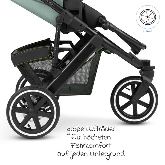 ABC Design 3in1 Kinderwagen-Set Salsa Run - Babywanne, Babyschale Tulip, Sportsitz & XXL Zubheörpaket (mit Sportzulassung, Luftbereifung & Handbremse) - Aqua