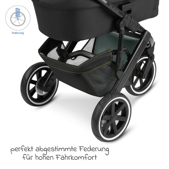 ABC Design 3in1 Kinderwagen-Set Salsa Run - Babywanne, Babyschale Tulip, Sportsitz & XXL Zubheörpaket (mit Sportzulassung, Luftbereifung & Handbremse) - Aqua