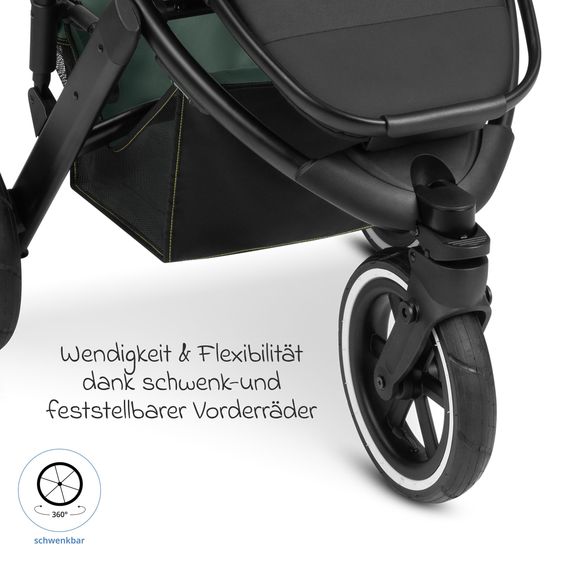 ABC Design 3in1 Kinderwagen-Set Salsa Run - Babywanne, Babyschale Tulip, Sportsitz & XXL Zubheörpaket (mit Sportzulassung, Luftbereifung & Handbremse) - Aqua