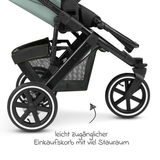 ABC Design 3in1 Kinderwagen-Set Salsa Run - Babywanne, Babyschale Tulip, Sportsitz & XXL Zubheörpaket (mit Sportzulassung, Luftbereifung & Handbremse) - Aqua