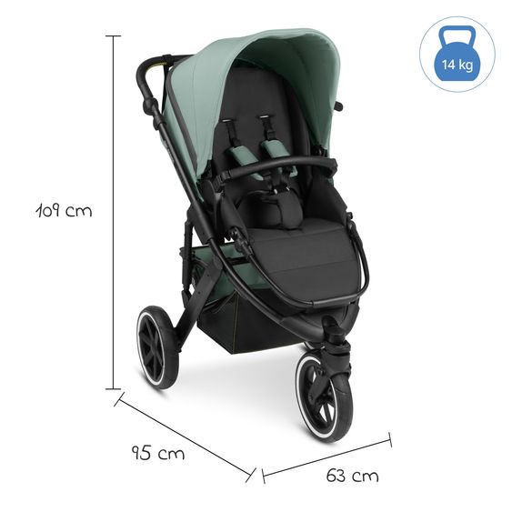 ABC Design 3in1 Kinderwagen-Set Salsa Run - Babywanne, Babyschale Tulip, Sportsitz & XXL Zubheörpaket (mit Sportzulassung, Luftbereifung & Handbremse) - Aqua