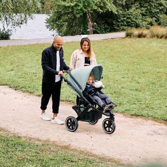ABC Design 3in1 Kinderwagen-Set Salsa Run - Babywanne, Babyschale Tulip, Sportsitz & XXL Zubheörpaket (mit Sportzulassung, Luftbereifung & Handbremse) - Aqua