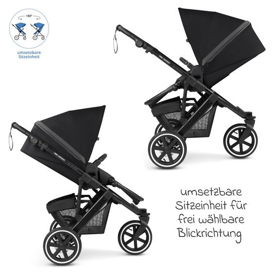 ABC Design 3in1 Kinderwagen-Set Salsa Run - Babywanne, Babyschale Tulip, Sportsitz & XXL Zubheörpaket (mit Sportzulassung, Luftbereifung & Handbremse) - Ink