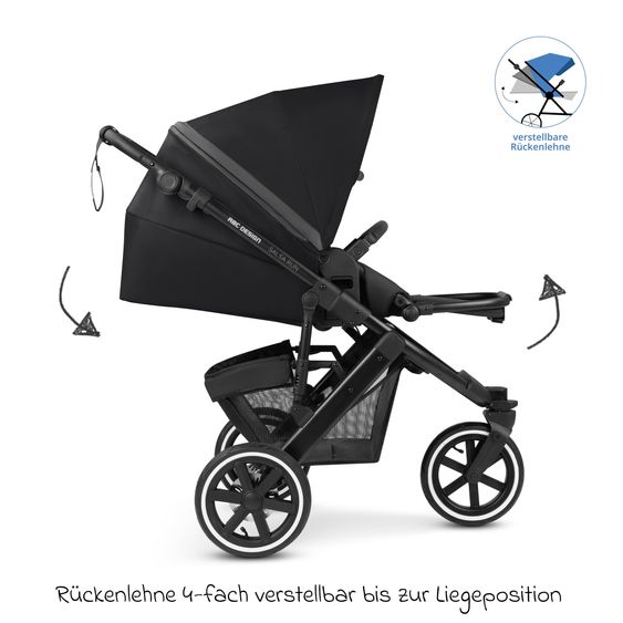 ABC Design 3in1 Kinderwagen-Set Salsa Run - Babywanne, Babyschale Tulip, Sportsitz & XXL Zubheörpaket (mit Sportzulassung, Luftbereifung & Handbremse) - Ink