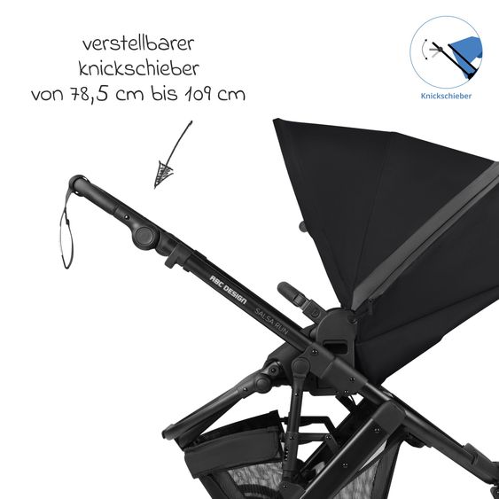 ABC Design 3in1 Kinderwagen-Set Salsa Run - Babywanne, Babyschale Tulip, Sportsitz & XXL Zubheörpaket (mit Sportzulassung, Luftbereifung & Handbremse) - Ink