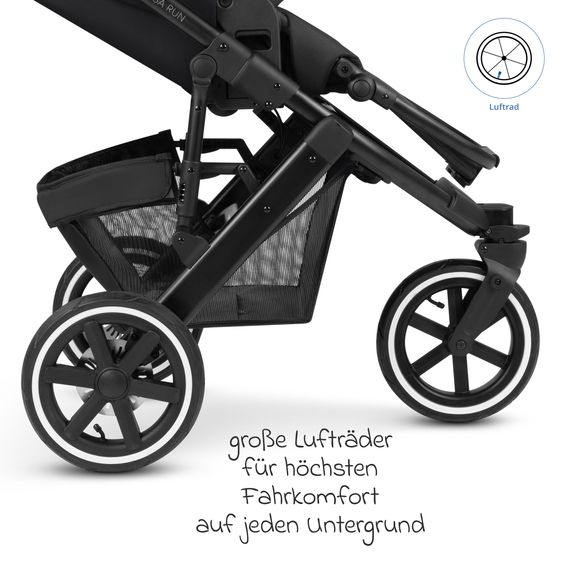 ABC Design 3in1 Kinderwagen-Set Salsa Run - Babywanne, Babyschale Tulip, Sportsitz & XXL Zubheörpaket (mit Sportzulassung, Luftbereifung & Handbremse) - Ink