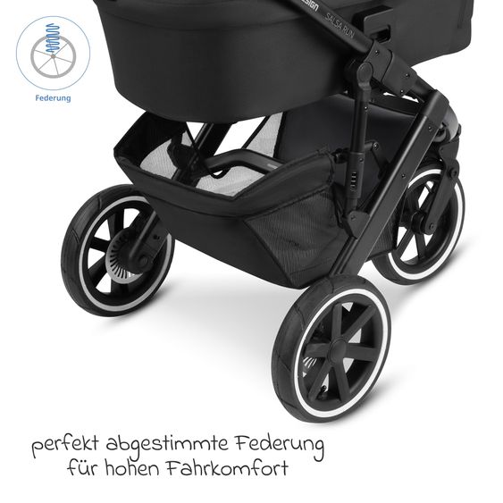 ABC Design 3in1 Kinderwagen-Set Salsa Run - Babywanne, Babyschale Tulip, Sportsitz & XXL Zubheörpaket (mit Sportzulassung, Luftbereifung & Handbremse) - Ink