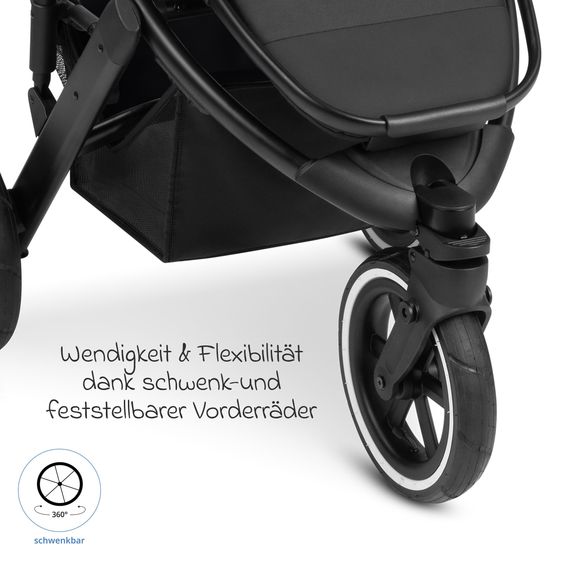 ABC Design 3in1 Kinderwagen-Set Salsa Run - Babywanne, Babyschale Tulip, Sportsitz & XXL Zubheörpaket (mit Sportzulassung, Luftbereifung & Handbremse) - Ink