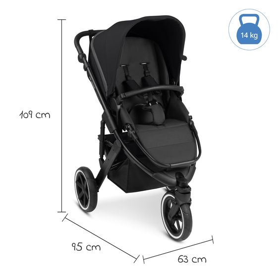 ABC Design 3in1 Kinderwagen-Set Salsa Run - Babywanne, Babyschale Tulip, Sportsitz & XXL Zubheörpaket (mit Sportzulassung, Luftbereifung & Handbremse) - Ink