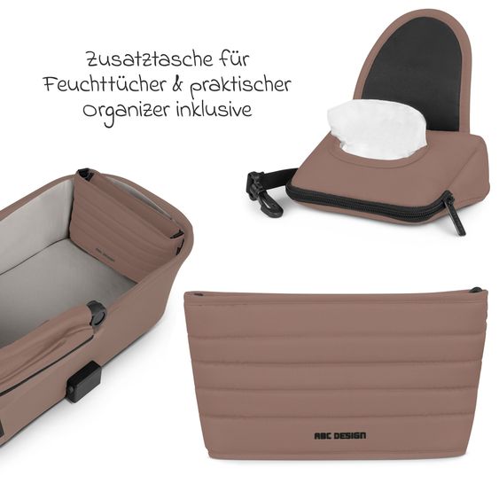 ABC Design 3in1 Kinderwagen-Set Samba 2 - inkl. Babywanne, Autositz Drive N Care, Sportsitz mit XXL Zubehörpaket - Camel