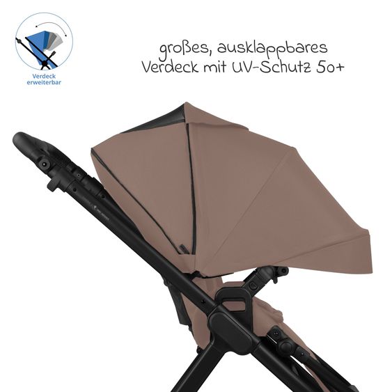 ABC Design 3in1 Kinderwagen-Set Samba 2 - inkl. Babywanne, Autositz Drive N Care, Sportsitz mit XXL Zubehörpaket - Camel