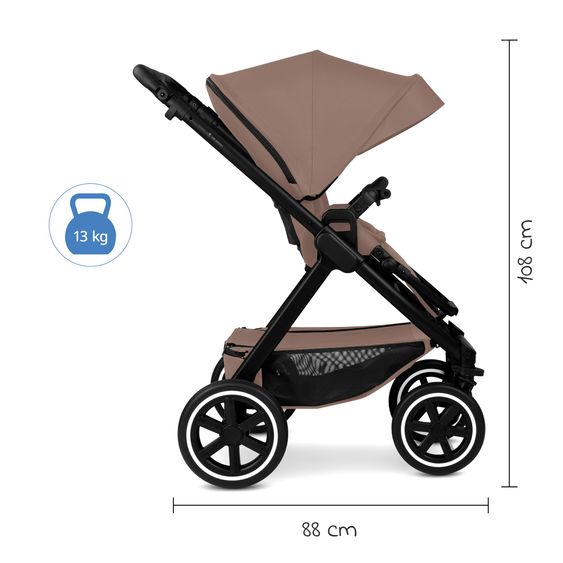 ABC Design 3in1 Kinderwagen-Set Samba 2 - inkl. Babywanne, Autositz Drive N Care, Sportsitz mit XXL Zubehörpaket - Camel