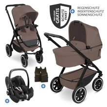 Set passeggino Samba 2 3in1 - include navicella, seggiolino auto Pebble Pro, seggiolino sportivo con pacchetto accessori XXL - Marrone scuro