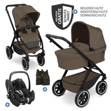 3in1 Kinderwagen-Set Samba 2 - inkl. Babywanne, Autositz Pebble Pro, Sportsitz mit XXL Zubehörpaket - Dark Beige