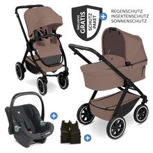3in1 Kinderwagen-Set Samba 2 - inkl. Babywanne, Autositz Tulip Black, Sportsitz mit XXL Zubehörpaket - Dark Beige
